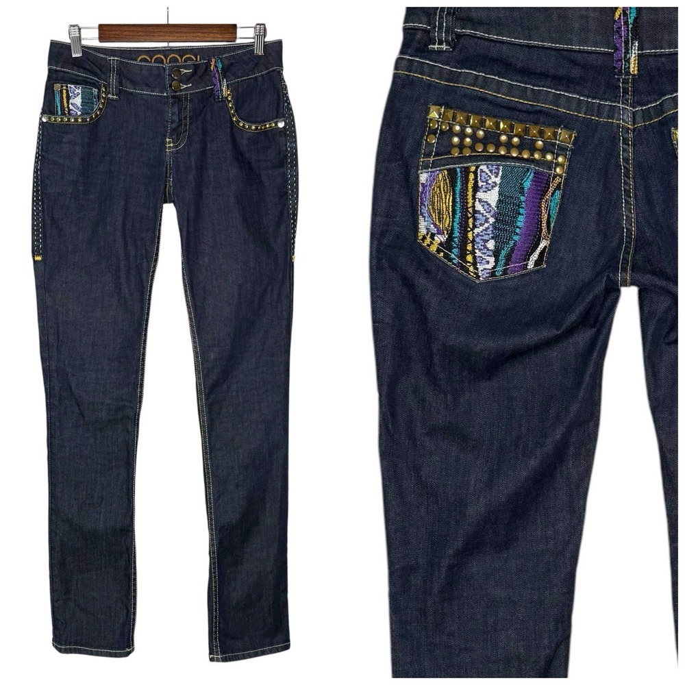 COOGI Embroidered Straight Low Rise Boho Denim Western Jeans 5/6 Inseam 33.5"